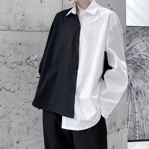 Black White Contrast Stitching Asymmetrical Shirt