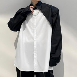 Black White Paneled Fake Two-piece Shirt