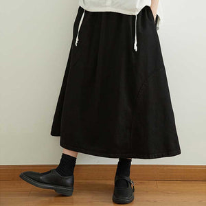 Solid Color Elastic Waist Skirt