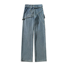 Load image into Gallery viewer, Blue Patchwork Denim Long Straight Pants
