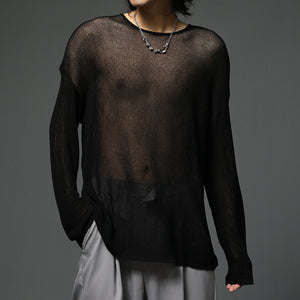 Micro-perforated Long-sleeved Ultra-thin Knitted T-shirt