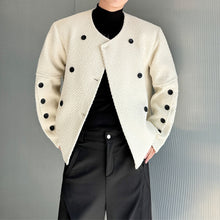 Load image into Gallery viewer, Button-embellished Loose Collarless Woolen Jacket
