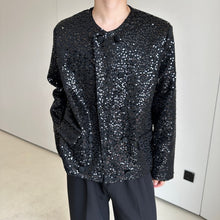 Load image into Gallery viewer, Gold Sequined Crew Neck Cropped Jacket
