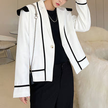 Load image into Gallery viewer, Black and White Contrast Casual Loose Short Jacket
