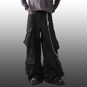 Multi-Pocket Cargo Wide-Leg Casual Pants