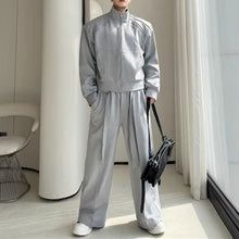 Load image into Gallery viewer, American Style Padded Shoulder Cardigan Sweatshirt Straight Casual Pants Two-piece Set
