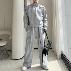 American Style Padded Shoulder Cardigan Sweatshirt Straight Casual Pants Two-piece Set