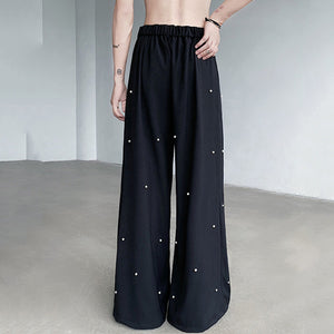 Pearl Rivets Wide-Leg Straight  Pants