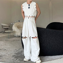 Load image into Gallery viewer, Rivet Button Sleeveless T-Shirt Detachable Wide-Leg Pants Set
