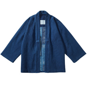 Indigo Dyed Stand Up Collar Kimono Jacket