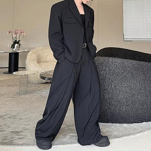 One-button Suit Jacket Pleated Wide-leg Pants Two-piece Suit