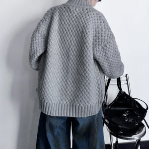 Woven Stand Collar Hollow Sweater