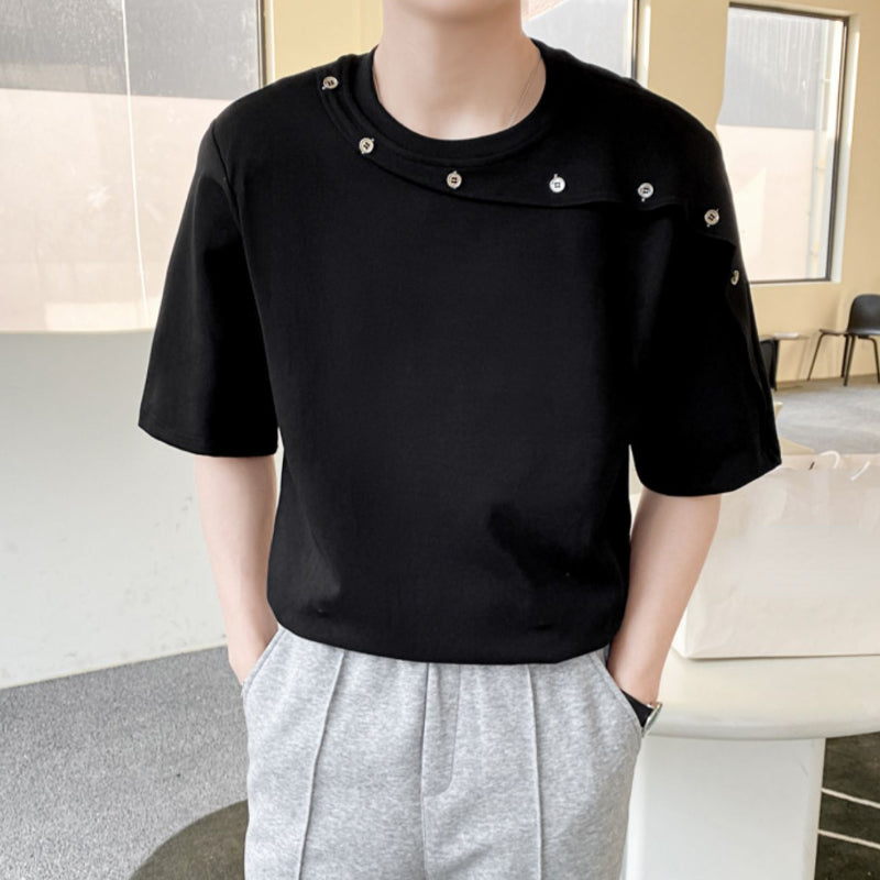 Beveled Button Short Sleeve T-Shirt