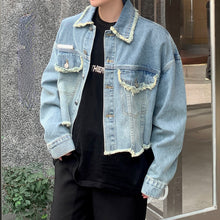 Load image into Gallery viewer, Fringed Cropped Denim Jacket
