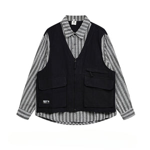 Japanese Fake Two-piece Striped Workwear Shirt