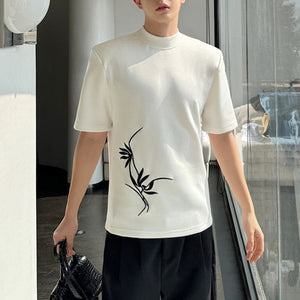 Half Turtleneck Slim Fit Embroidered Casual T-shirt