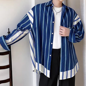 Striped Colorblock Loose Long Sleeve Shirt