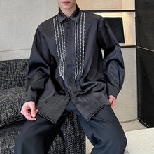 Load image into Gallery viewer, Lapel Brocade Hand-Beaded Drape Shirt
