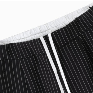 Retro Stitching Double Waist Striped Casual Pants