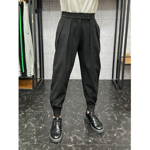 Autumn and Winter Striped Pleated Casual Pants