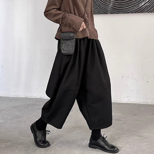 Autumn and Winter Nine-point Stitching Elastic Waist Wide-leg Pants