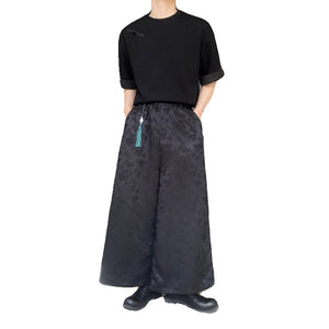 Jacquard Wide-Leg Fringed Trousers