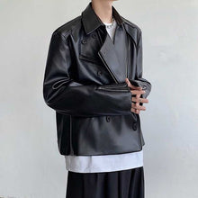 Load image into Gallery viewer, PU Leather Asymmetric Lapel Cropped Jacket
