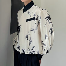 Load image into Gallery viewer, Cross-neck Lace-up Bamboo Print Long-sleeved Shirt
