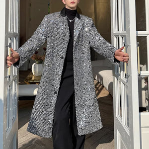 Sequined Suit Collar Loose Mid-length Coat