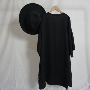 Black Simple Waist Drawstring Mid-length T-shirt