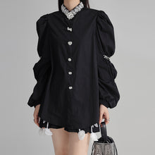 Load image into Gallery viewer, Beaded Puff Sleeve Pleated Shirt
