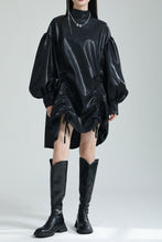 Load image into Gallery viewer, Irregular Drawstring PU Leather Cape Dress
