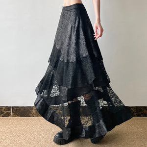 Irregular Stitching High Waist A-line Long Skirt