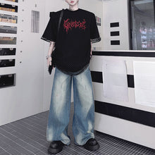 Load image into Gallery viewer, Mesh Fake Two-piece Letter Printed Patchwork T-shirt
