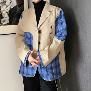 Paneled Check Chain Frayed Jacket