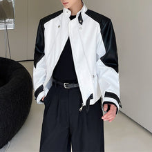 Load image into Gallery viewer, Black and White Contrast Structured Stand Collar Cropped Jacket
