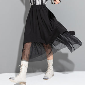 Irregular Hem Panel Mesh Skirt