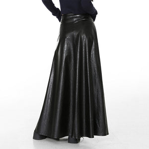 Retro High Waist Black Leather Skirt