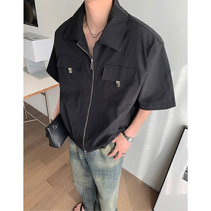 Cropped Shoulder Pads Short Sleeve Cargo Shirts