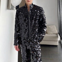 Load image into Gallery viewer, Sequined Stand Collar Jacket Wide-leg Pants Two-piece Set
