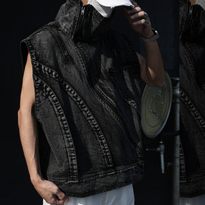 Irregular Diagonal Zipper Denim Vest