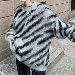 Zebra Print Thick Mink Fleece Knitted Sweater