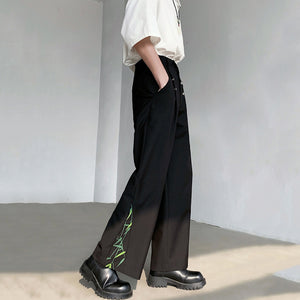 Loose Metal Buckle Bamboo Pattern Casual Wide-leg Straight Pants