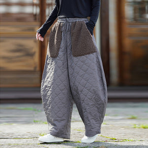 Patchwork Pattern Thickened Cotton Casual Pants