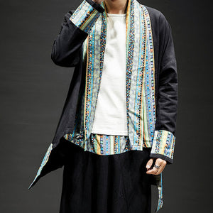 Ethnic Printed Cotton Linen Cardigan