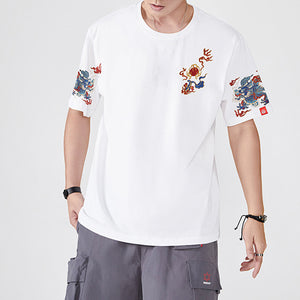 Dragon Embroidered Loose Short Sleeve T-Shirt