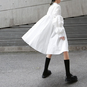 Ruched Balloon Sleeve Shirt Dress