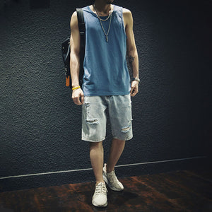 Solid Color Loose Sleeveless T-shirt