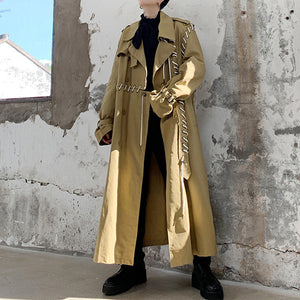 Contrast Color Line Stitching Long Trench Coat