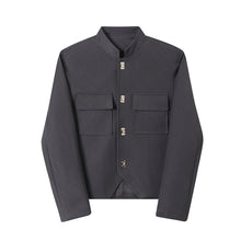 Load image into Gallery viewer, Striped Ruching Single Breasted Stand Collar Jacket
